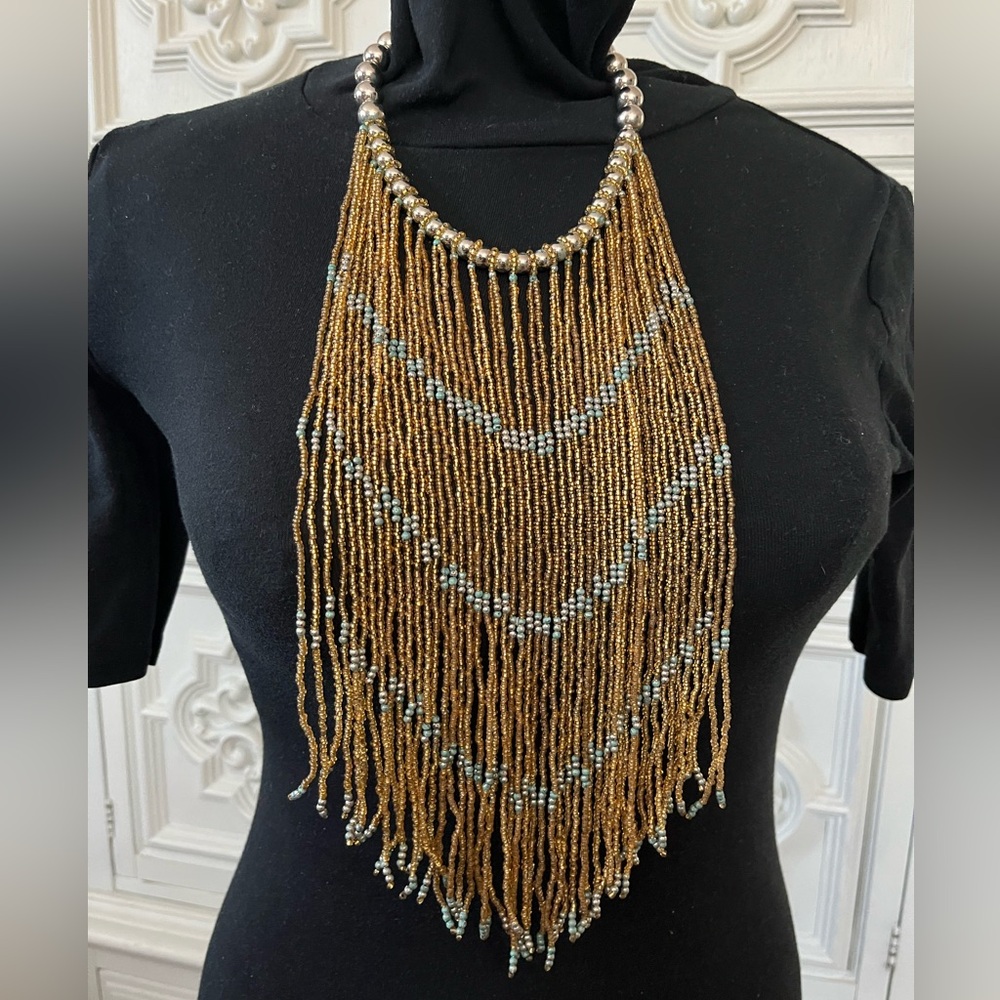 Beaded, Boho, Egyptian styled necklace Gold